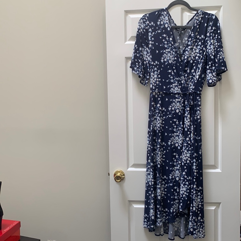 Blue Floral Wrap Dress